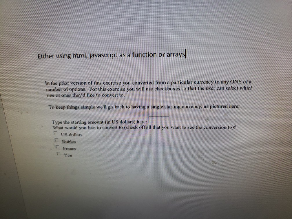 Solved Either using html, javascript as a function or arrays | Chegg.com
