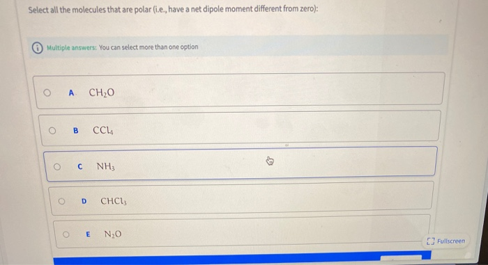 Solved Select all the molecules that are polar (i.e., have a | Chegg.com