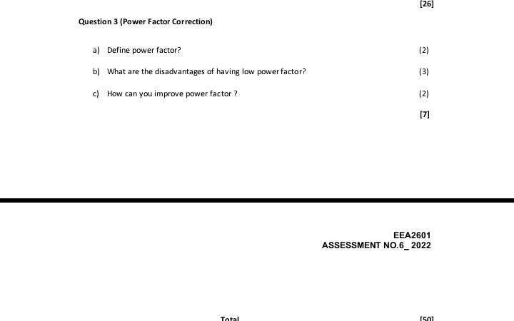 Solved Question 3 (Power Factor Correction) A) Define Power | Chegg.com