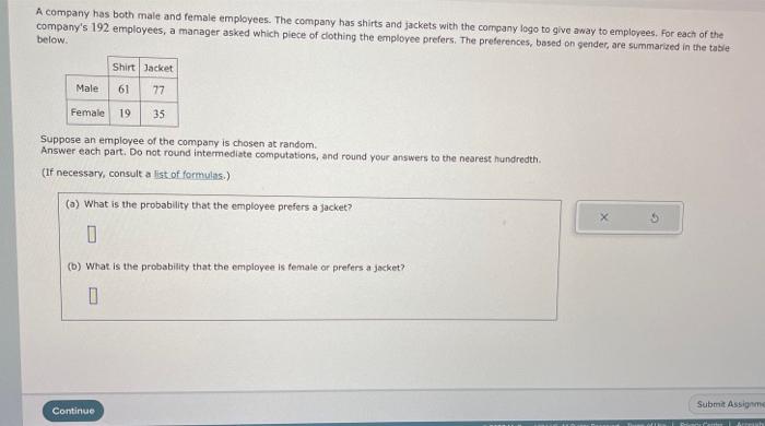 Solved A company has both male and female employees. The | Chegg.com