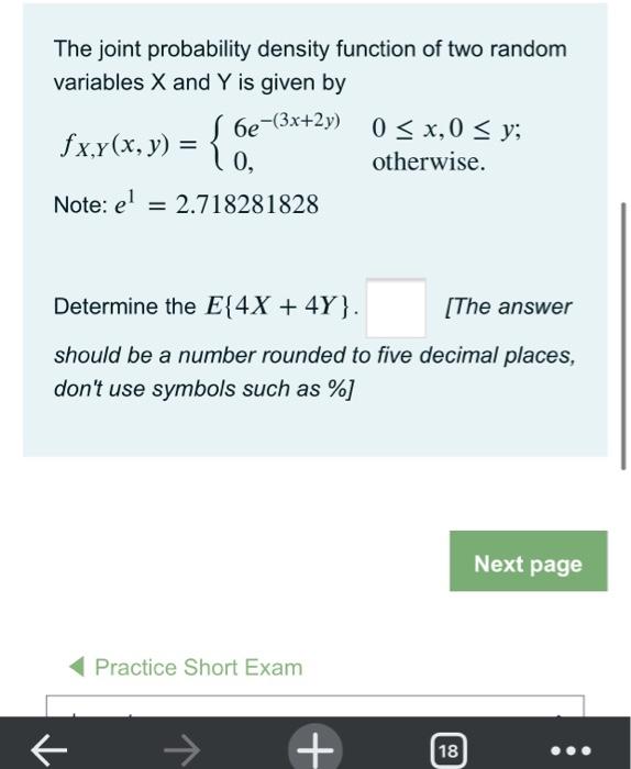 Solved The joint probability density function of two random | Chegg.com