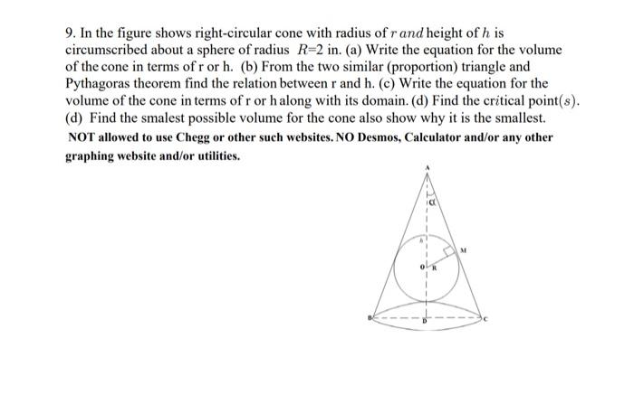 Solved 9. In the figure shows right-circular cone with | Chegg.com