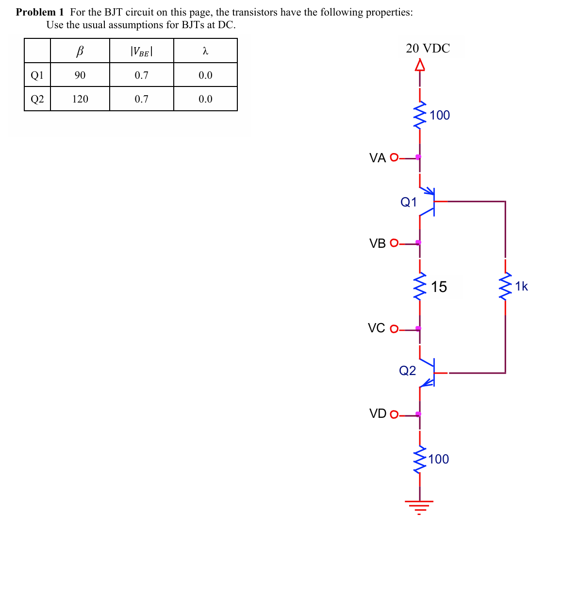 Solved Problem 1 ﻿For the BJT circuit on this page, the | Chegg.com