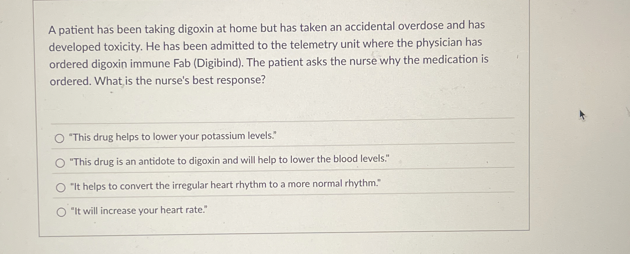 Solved A patient has been taking digoxin at home but has | Chegg.com