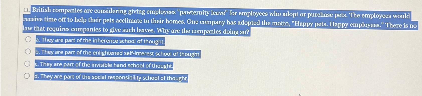 Solved British companies are considering giving employees | Chegg.com