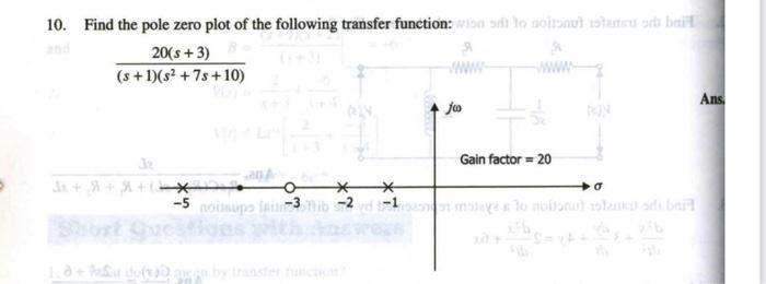 Solved 10. Find the pole zero plot of the following transfer | Chegg.com