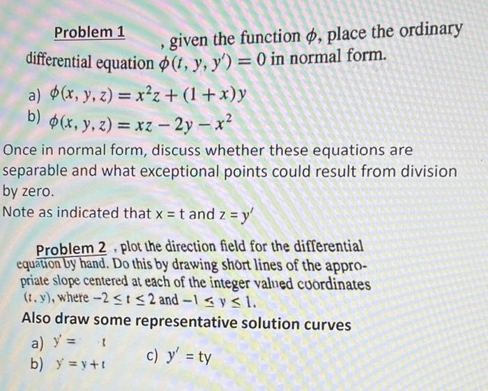 Solved Problem 1 given the function 0, place the ordinary | Chegg.com