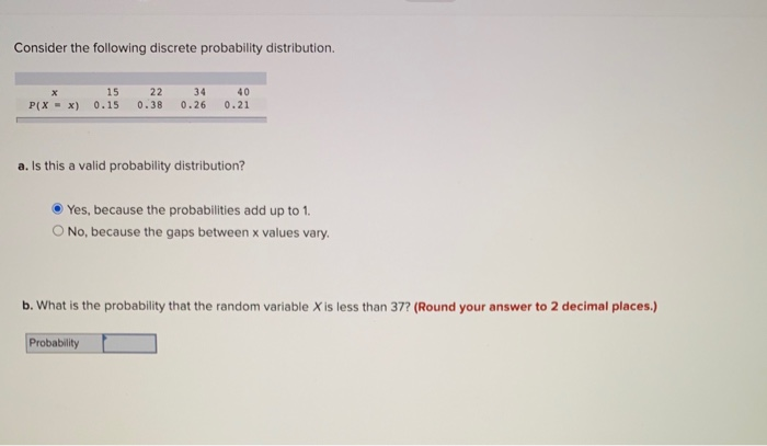 Solved Consider The Following Discrete Probability | Chegg.com