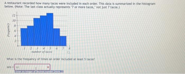 Solved A restaurant recorded how many tacos were included in | Chegg.com