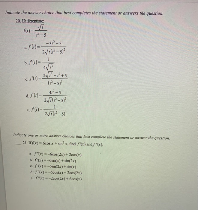 Solved Indicate the answer choice that best completes the | Chegg.com