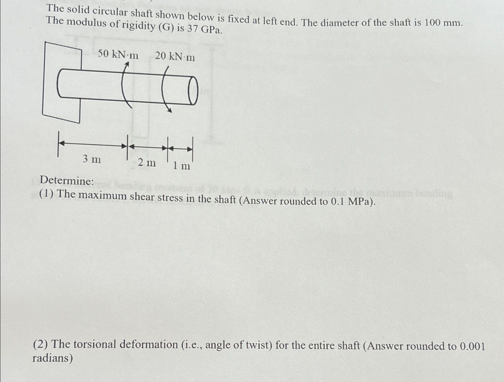 Solved The solid circular shaft shown below is fixed at left | Chegg.com