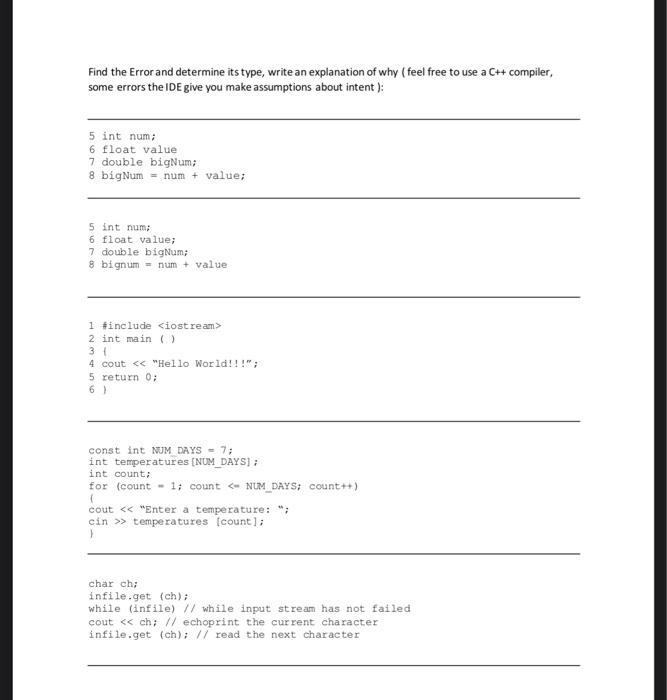 Solved Find the Error and determine its type, write an | Chegg.com
