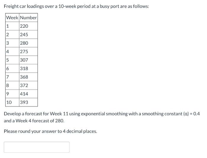 Solved Freight car loadings over a 10week period at a busy