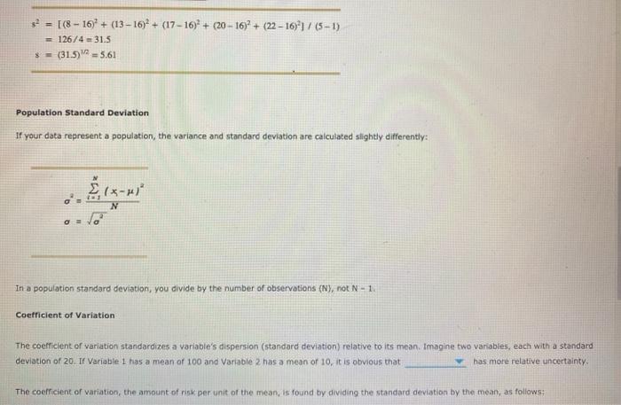 Solved Sample Variance And Standard Deviation For A Sample Chegg Com