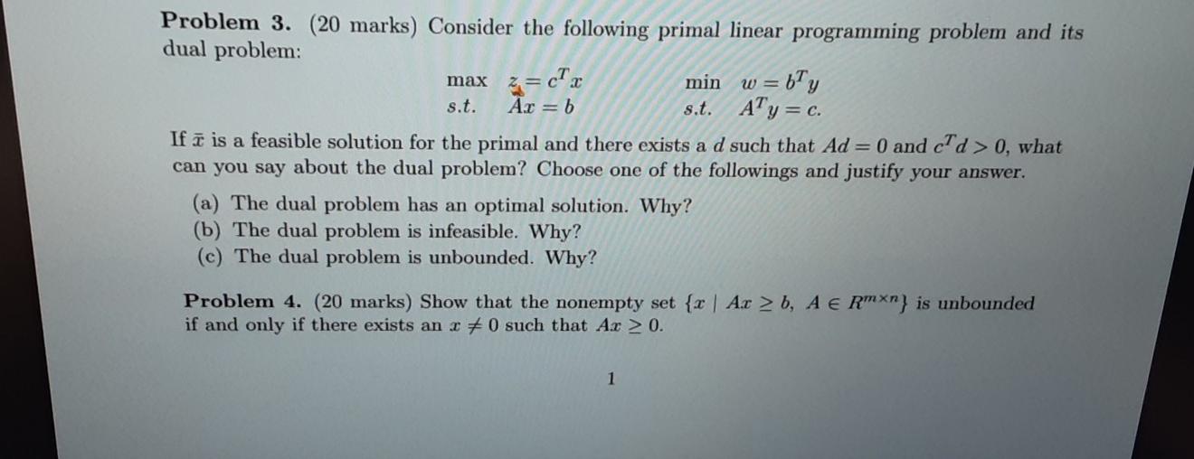 Solved (40 Pts) Consider The Following (primal) Linear, 42% OFF