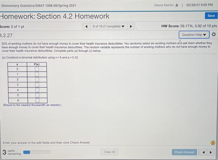 Solved Elementary Statistics Smat 1308 08 Spring 2021 Ale Chegg Com