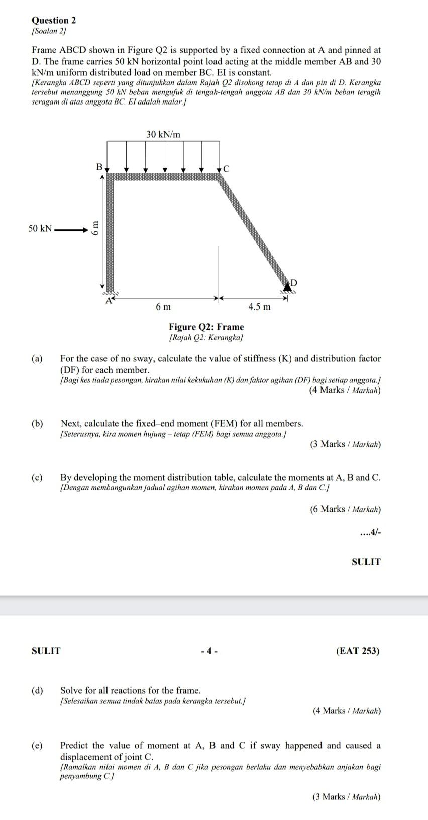 Solved Question 2 (Soalan 27 Frame ABCD shown in Figure Q2 | Chegg.com