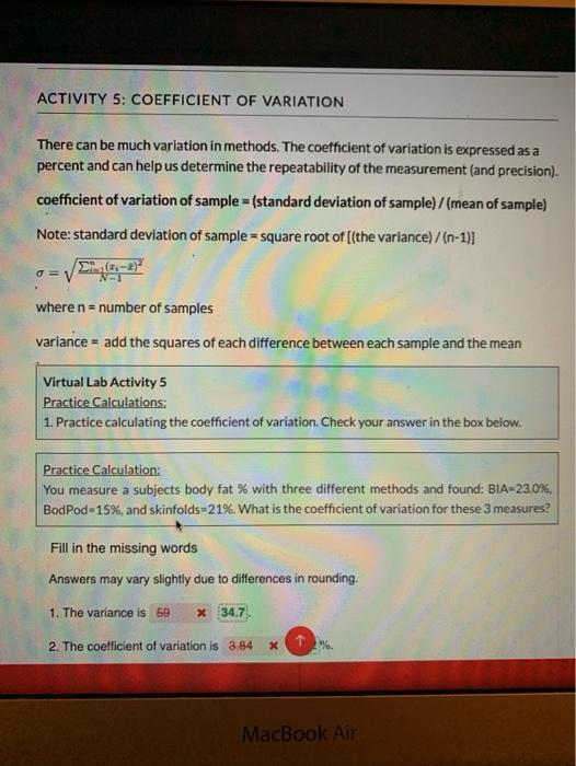 Solved ACTIVITY 5: COEFFICIENT OF VARIATION There can be | Chegg.com