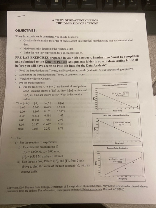 Solved AM A STUDY OF REACTION KINETICS THE IODINATION OF | Chegg.com
