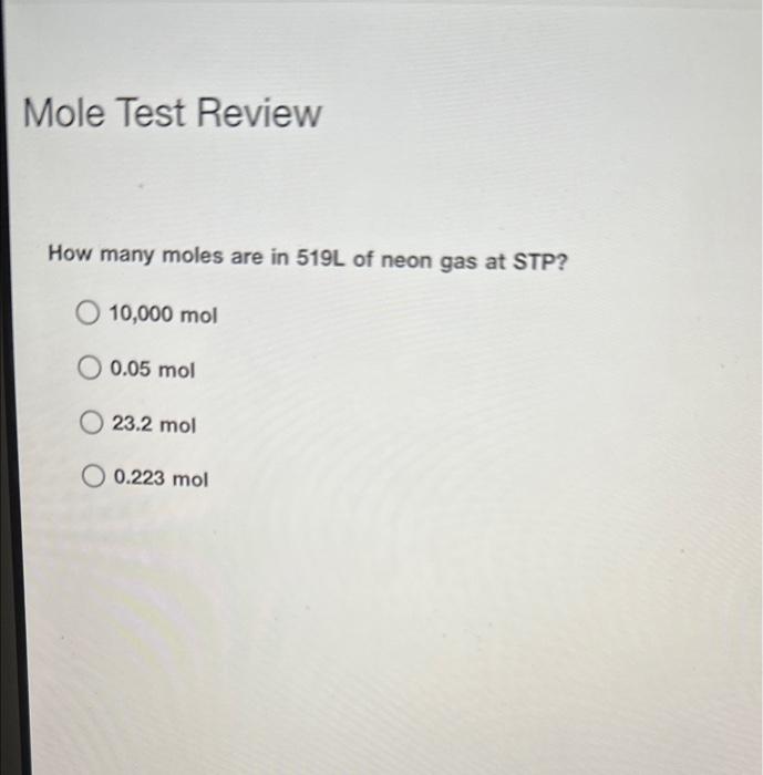 Solved Mole Test Review What is the number of moles of
