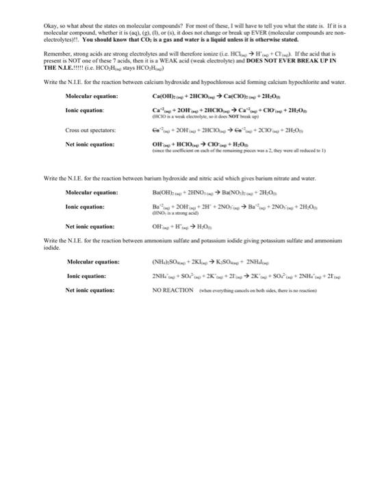 Solved Write M.E (Molecular equation), I.E (Ionic eqaution), | Chegg.com