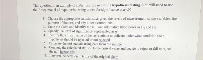 research question statistical test and purpose example brainly