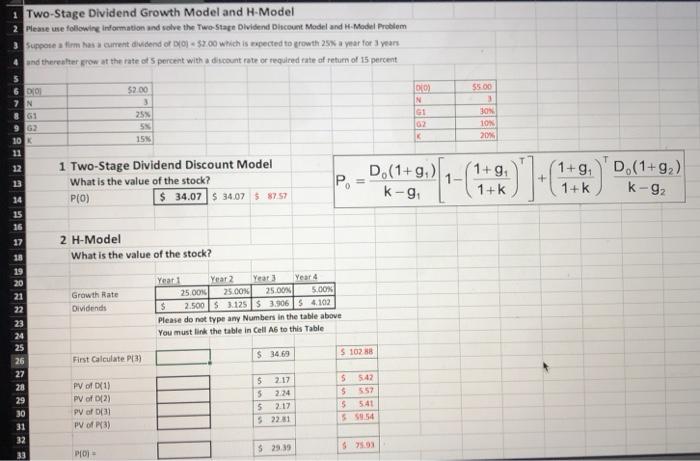 Solved 1 Two-Stage Dividend Growth Model and H-Model 2 | Chegg.com
