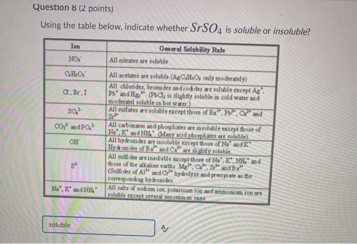 Solved Question 8 (2 points) Using the table below, indicate | Chegg.com