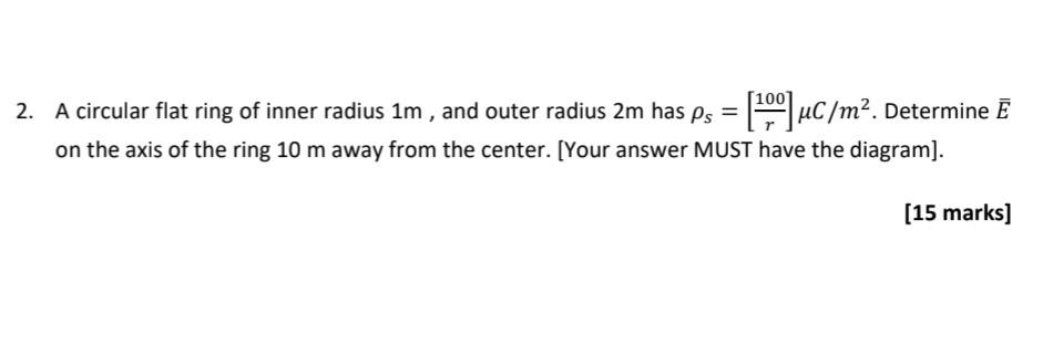 Solved 2. A circular flat ring of inner radius 1 m, and | Chegg.com