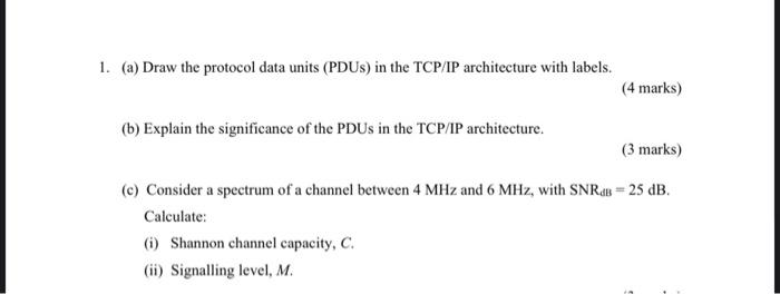 Solved 1. (a) Draw the protocol data units (PDUs) in the | Chegg.com