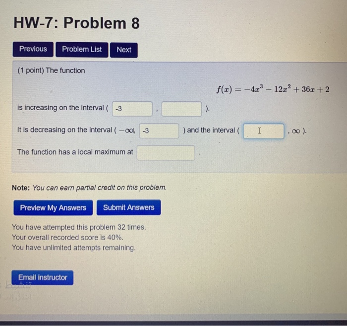 Solved HW-7: Problem 8 Previous Problem List Next (1 point) | Chegg.com