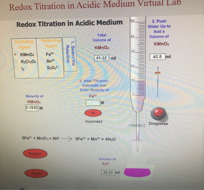 Solved Redox Titration in Acidic Medium Virtual Lab Redox