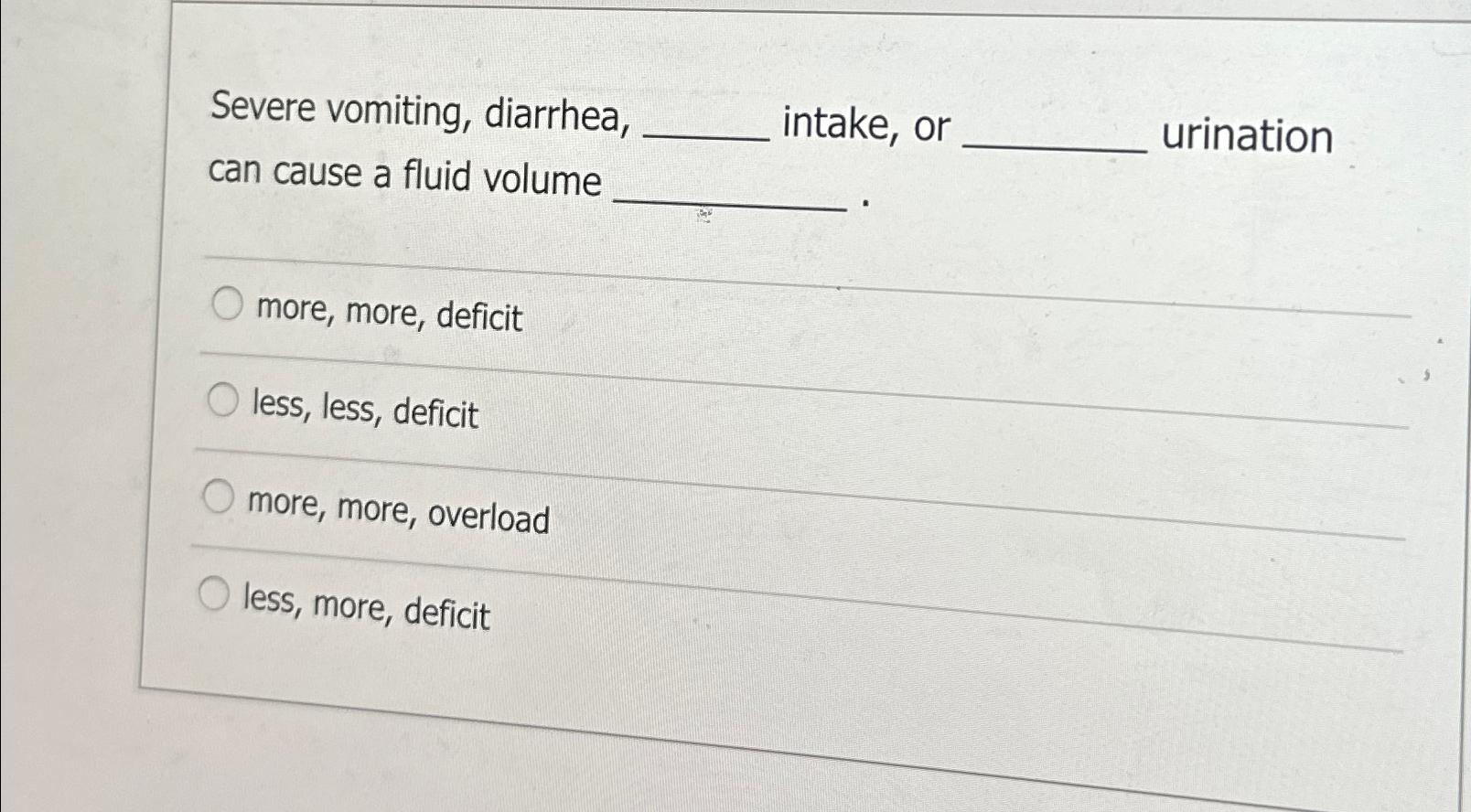 Solved SSevere vomiting, diarrhea, intake, or urination can