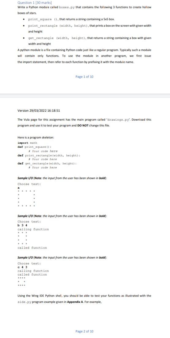Solved Question 1 [30 marks] Write a Python module called | Chegg.com