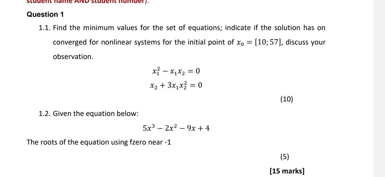 Solved 1.1. Find the minimum values for the set of | Chegg.com