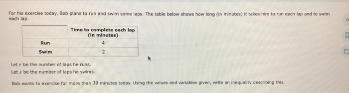 Solved For his exercise today, Bob plans to run and swim | Chegg.com