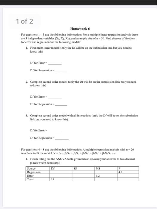 Solved 1 of 2 Homework 6 For questions 1 - 3 use the | Chegg.com