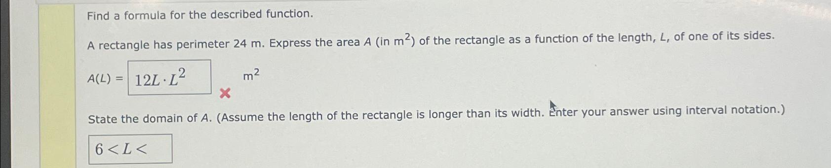 Solved Find a formula for the described function.A rectangle | Chegg.com