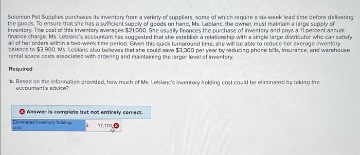 Solved Solomon Pet Supplies purchases its inventory from a Chegg