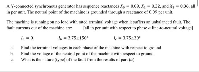 Solved A Y-connected synchronous generator has sequence | Chegg.com