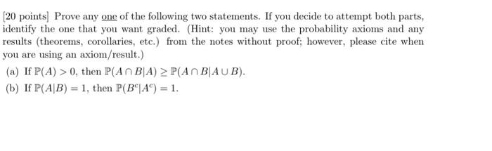 Solved [20 points] Prove any one of the following two | Chegg.com