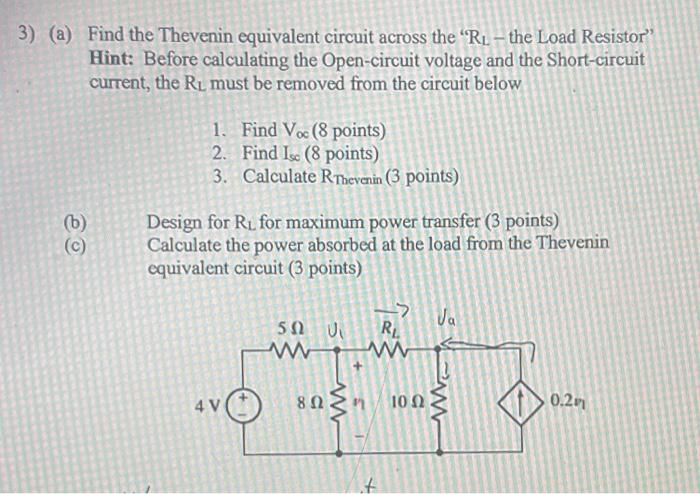 Solved (a) Find The Thevenin Equivalent Circuit Across The " | Chegg.com