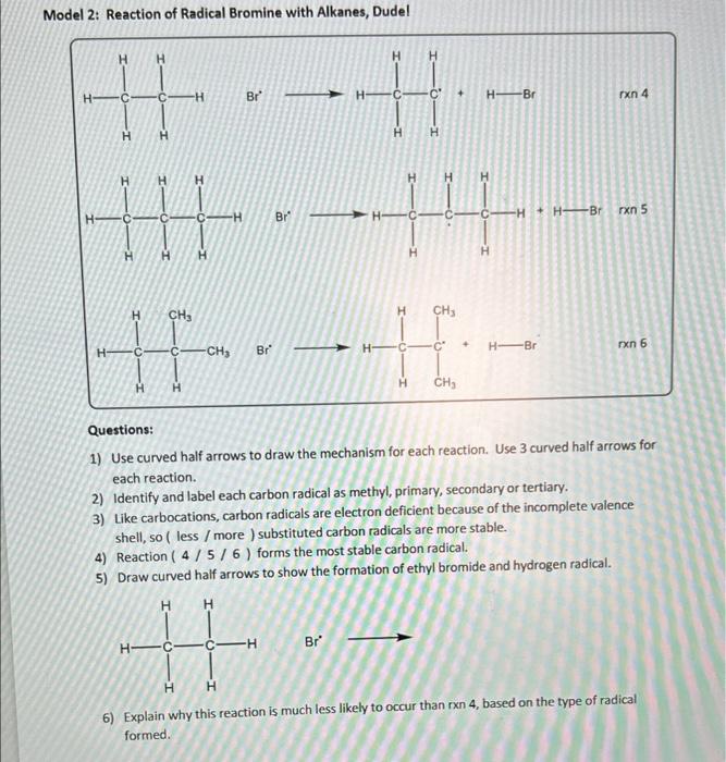 Solved Model 2 Reaction of Radical Bromine with Alkanes,