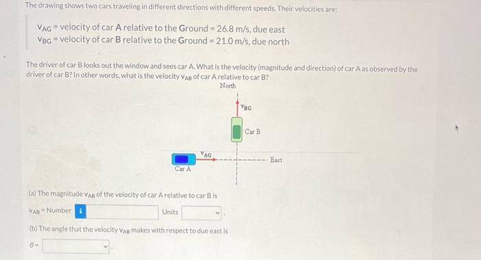 Solved The Drawing Shows Two Cars Traveling In Different | Chegg.com