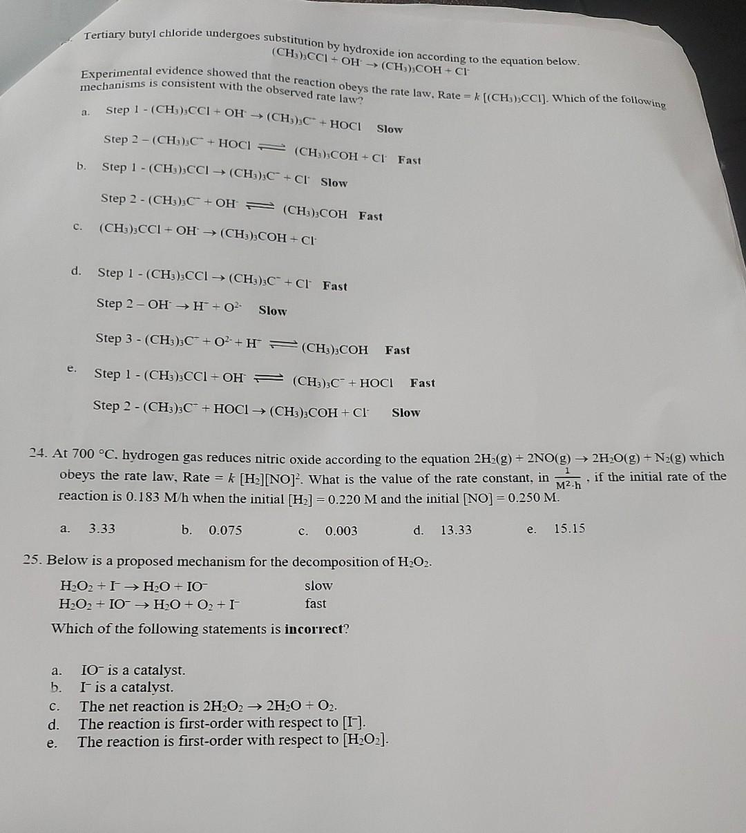 Tertiary butyl chloride undergoes substitution by | Chegg.com