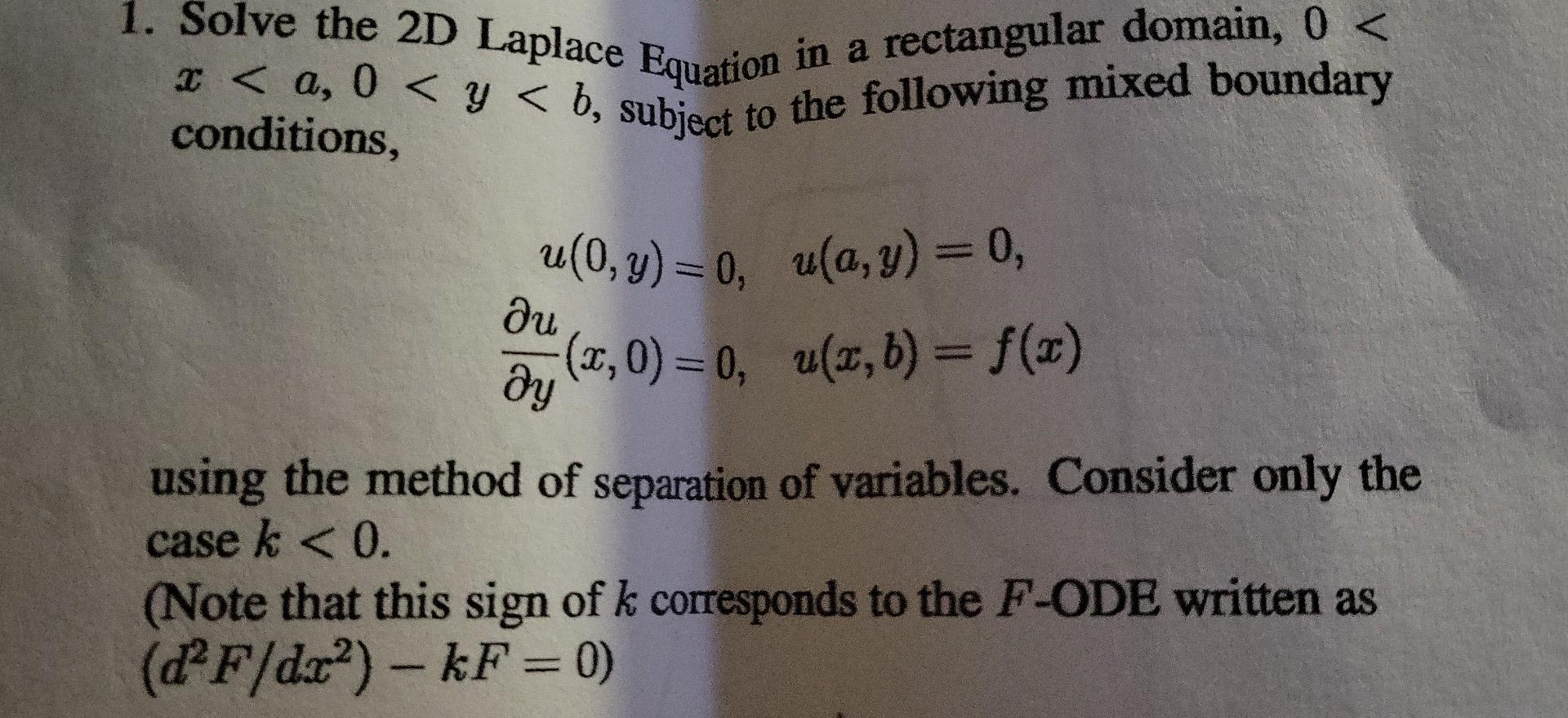 Solved 1. Solve the 2D Laplace Equation in a rectangular | Chegg.com