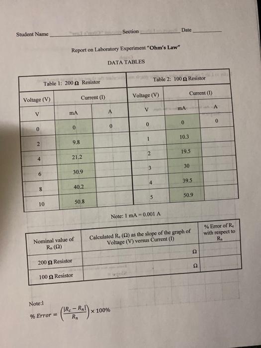 Solved Section Date Student Name Report on Laboratory | Chegg.com