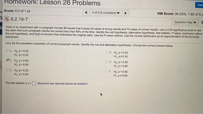 Solved Homework: Lesson 26 Problems Save Score: 0.25 of 1 pt | Chegg.com