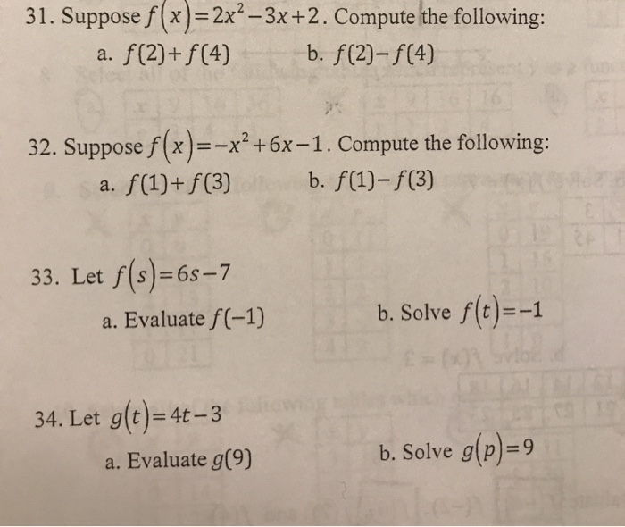 Solved Evaluate the function.Given f(x)=2x2-3x-3, ﻿find