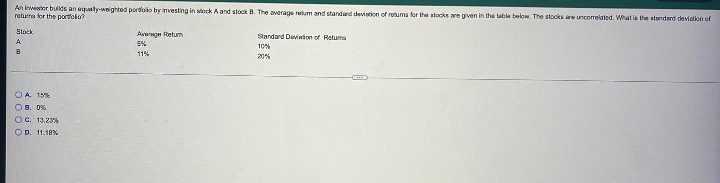 Solved An Investor Builds An Equally-weighted Portfolio By | Chegg.com